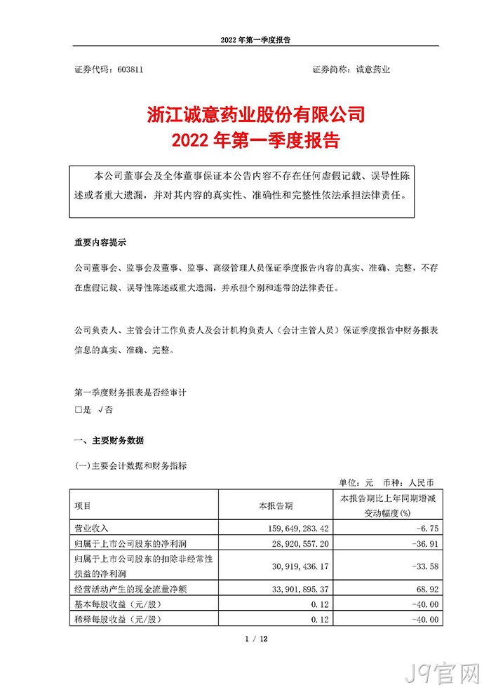 J9官网2022年第一季度✿报告_页面_01